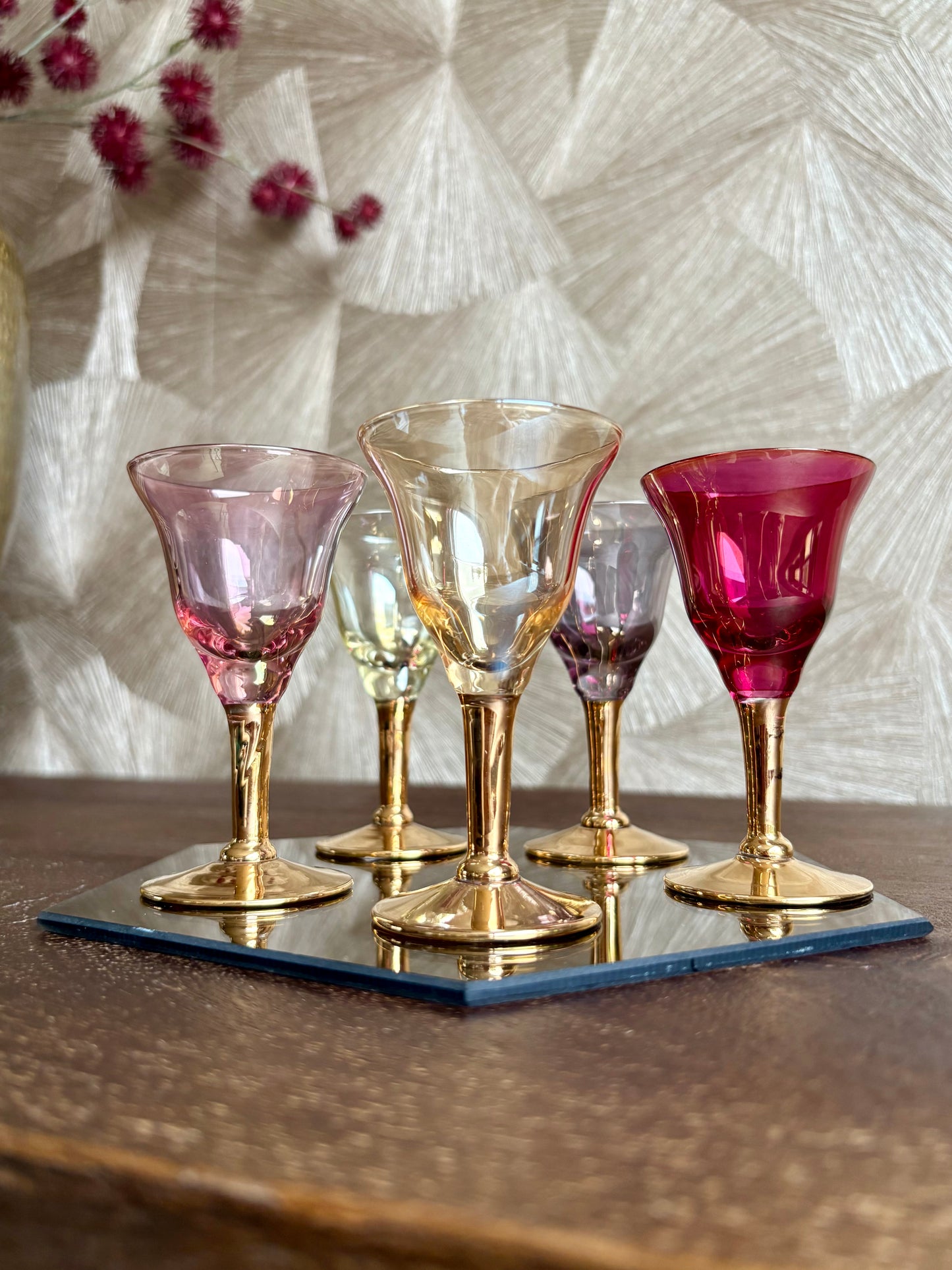Vintage Harlequin likeur- aperitiefglazen | set van 5