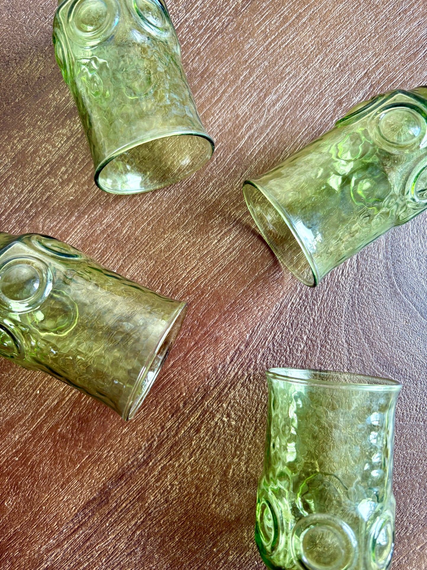 Vintage groene retro bubbel glazen | set van 4