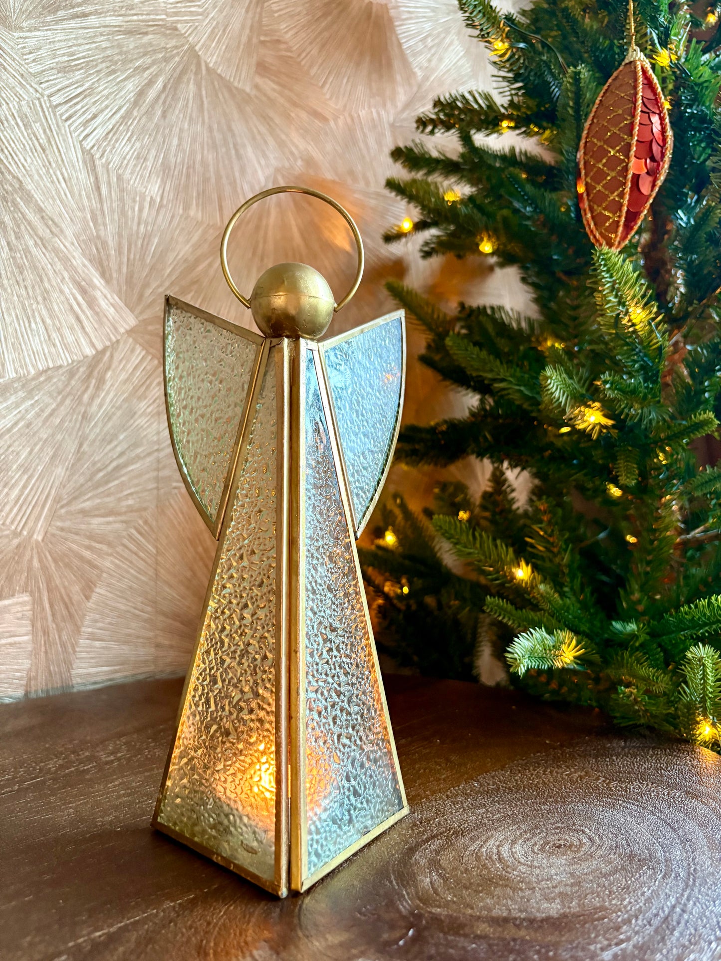 Vintage kerstengel waxinelichthouder