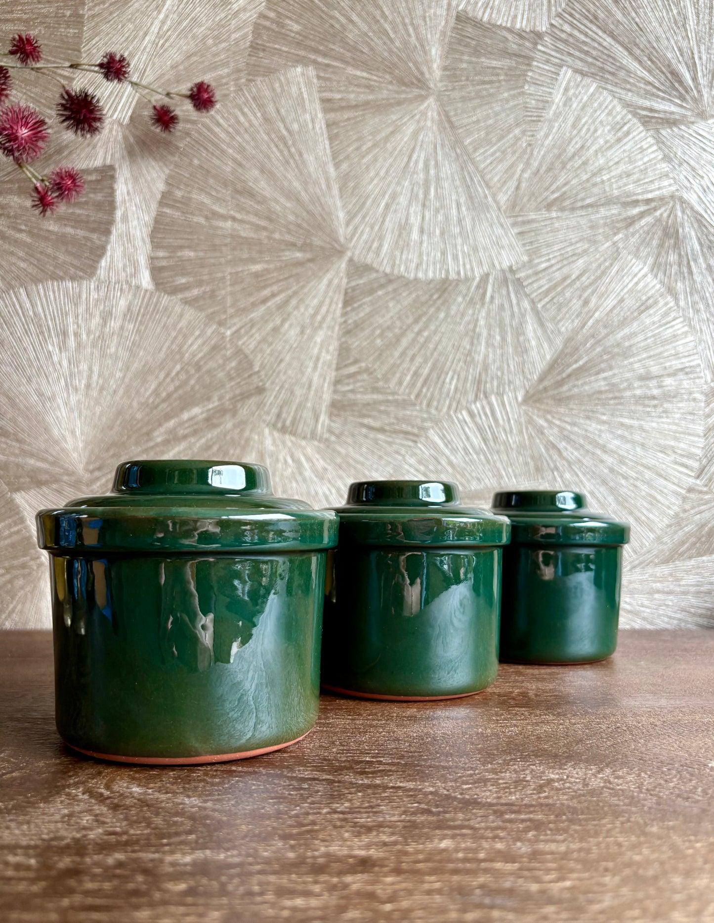 Vintage donkergroene retro voorraadpotten | set van 3