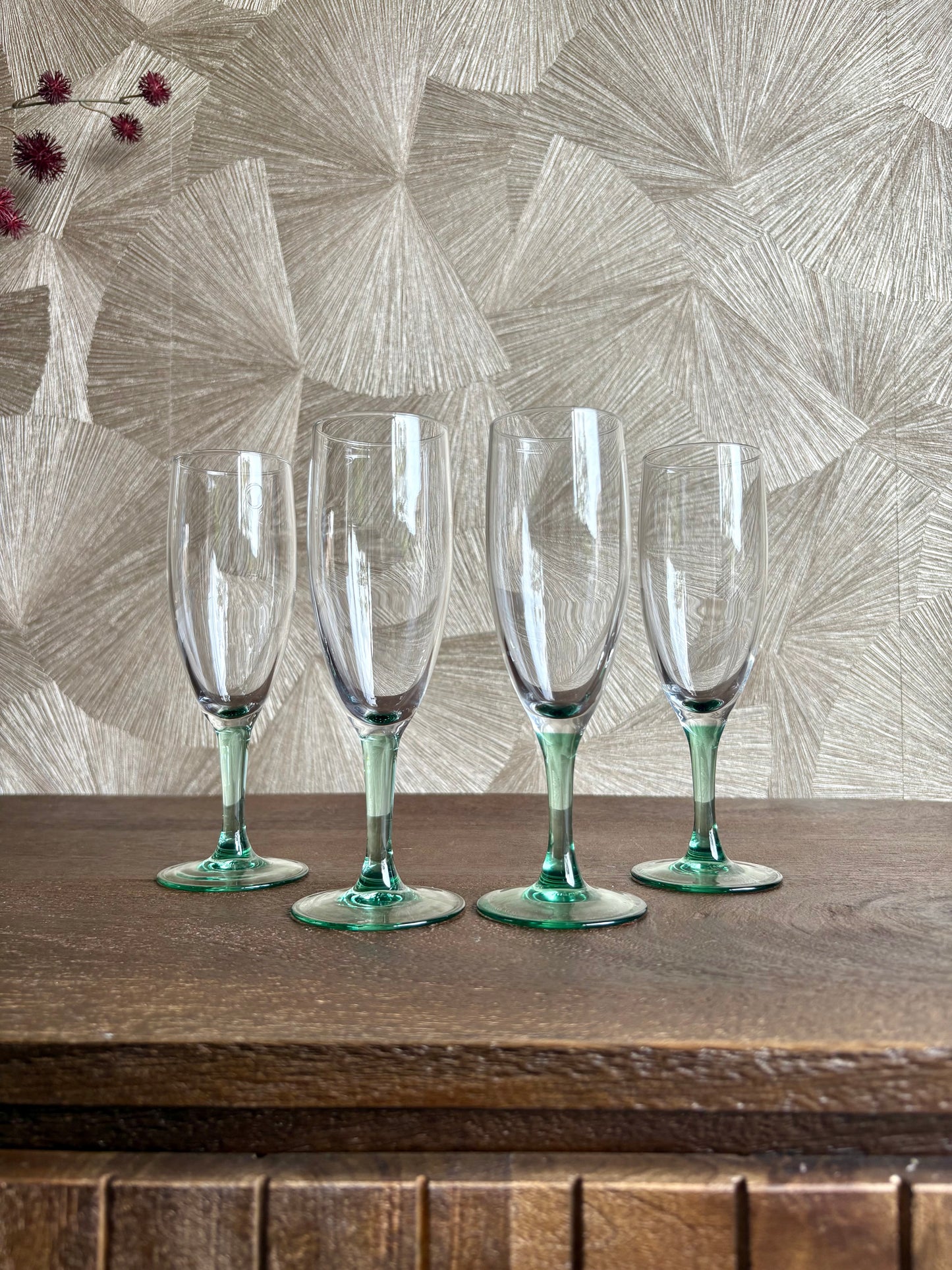 Vintage champagneglazen met groene voet | set van 4