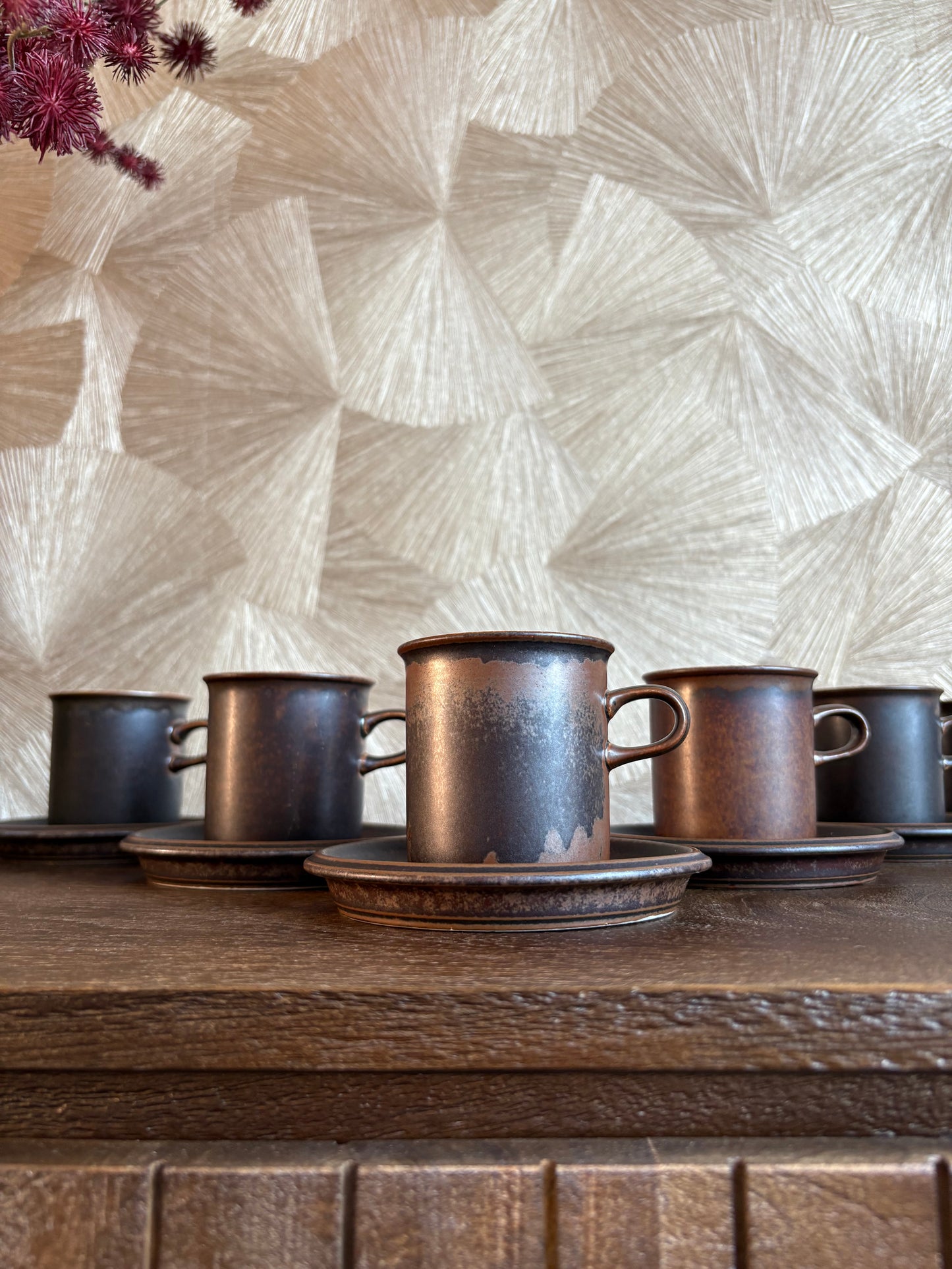 Vintage 70’s bruine kop en schotel | set van 6