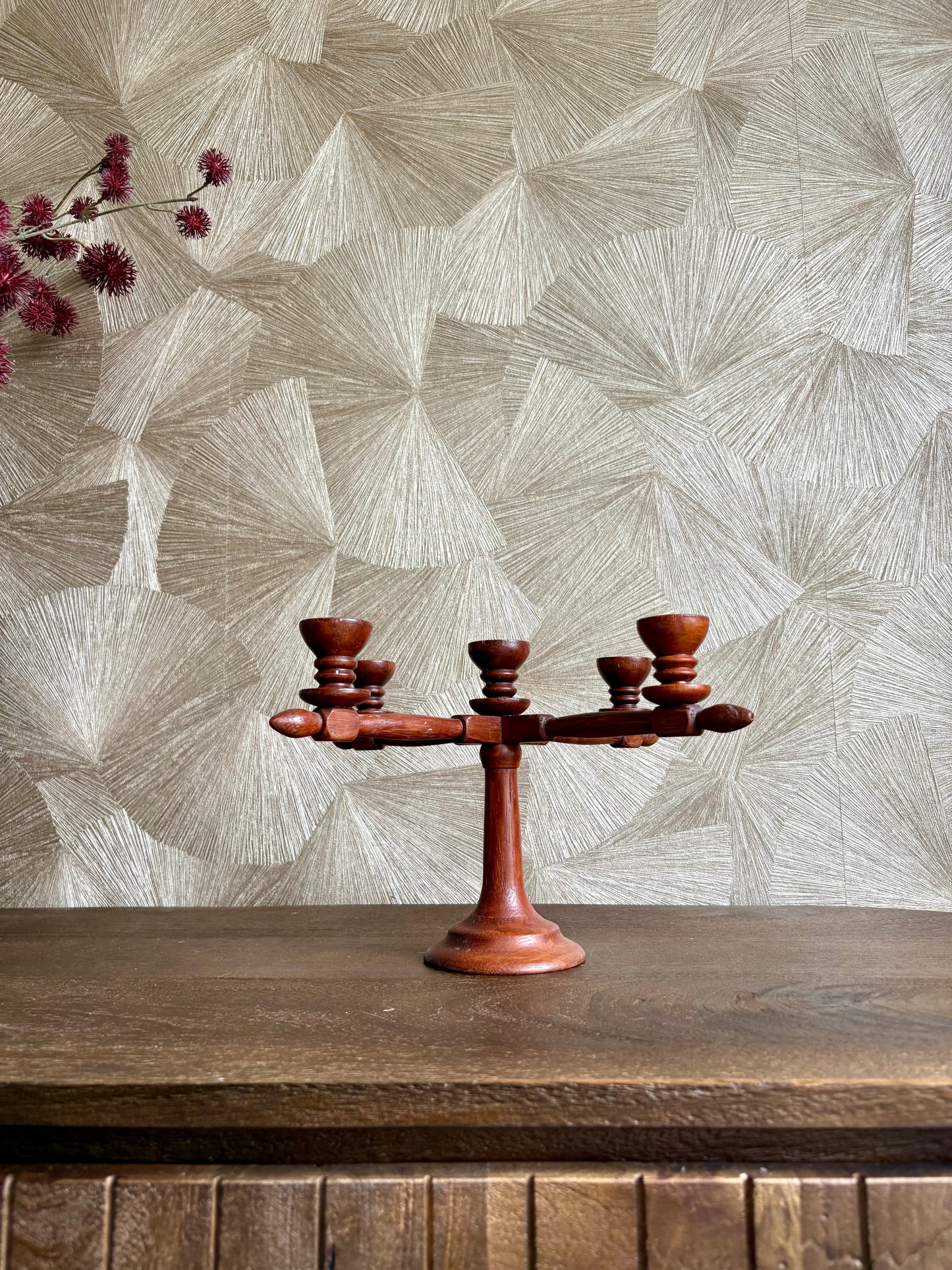 Vintage houten kandelaar - scandinavisch design