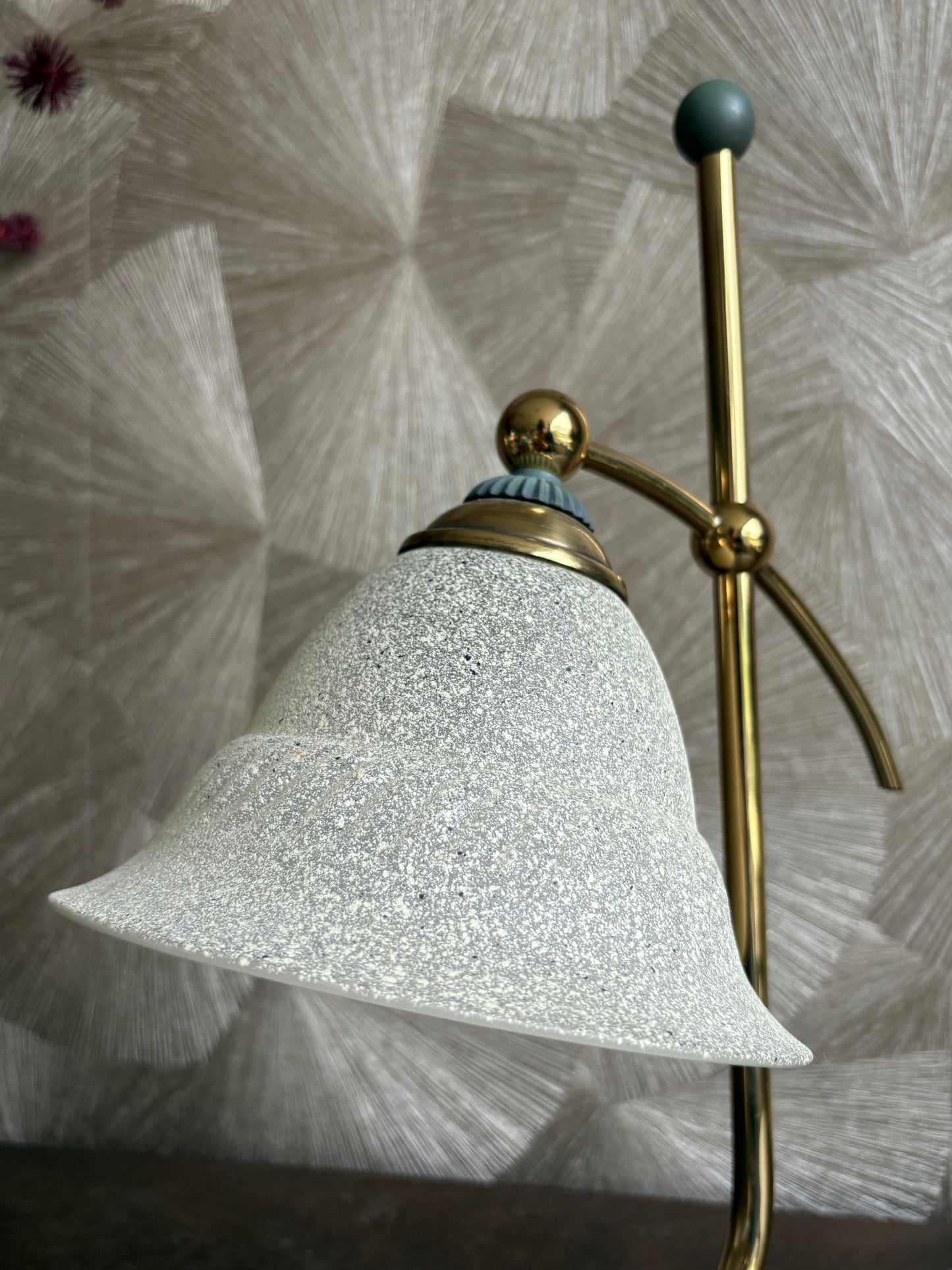 Vintage retro bureaulamp - zeegroen met glazen kap