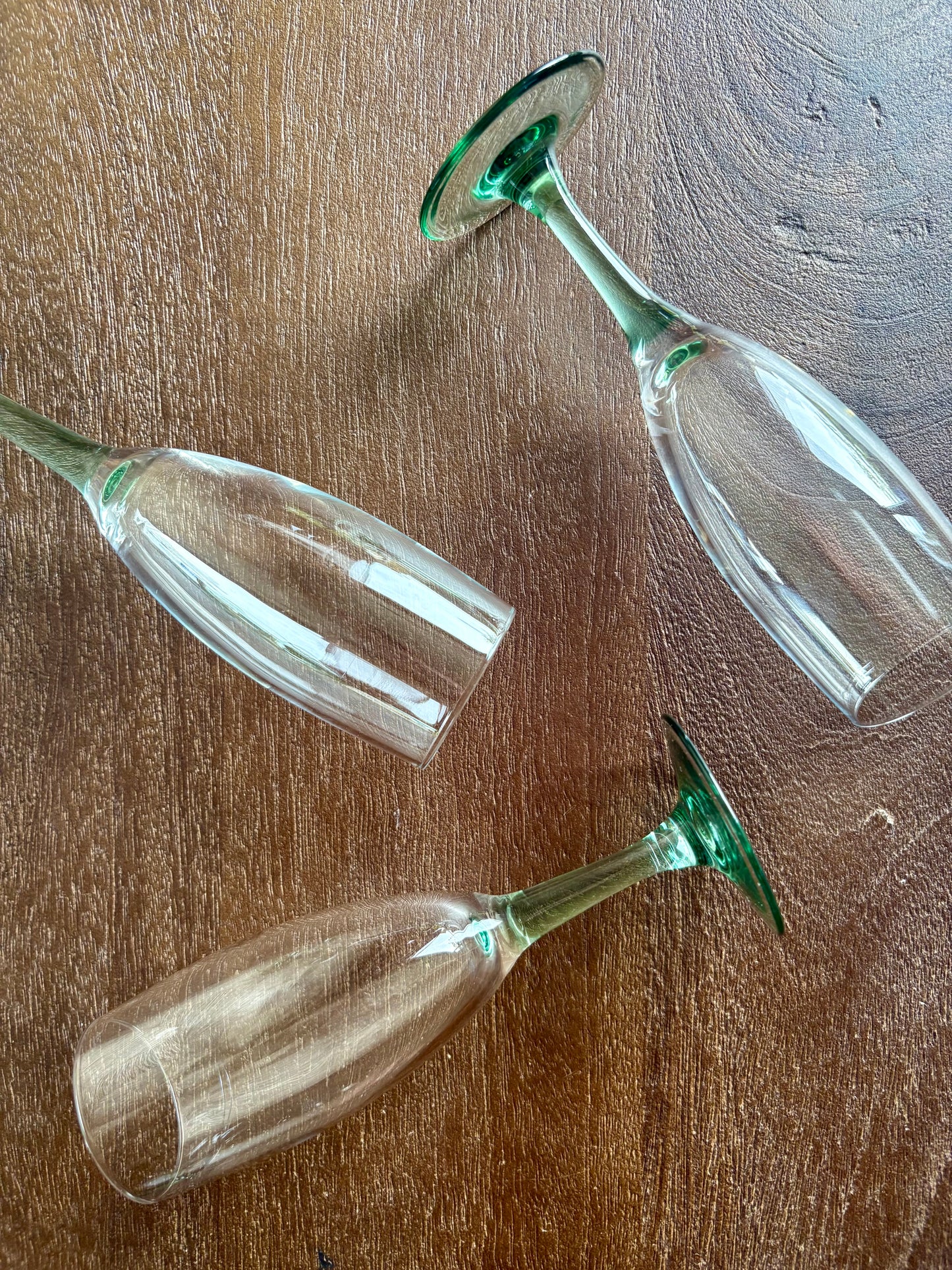 Vintage champagneglazen met groene voet | set van 4