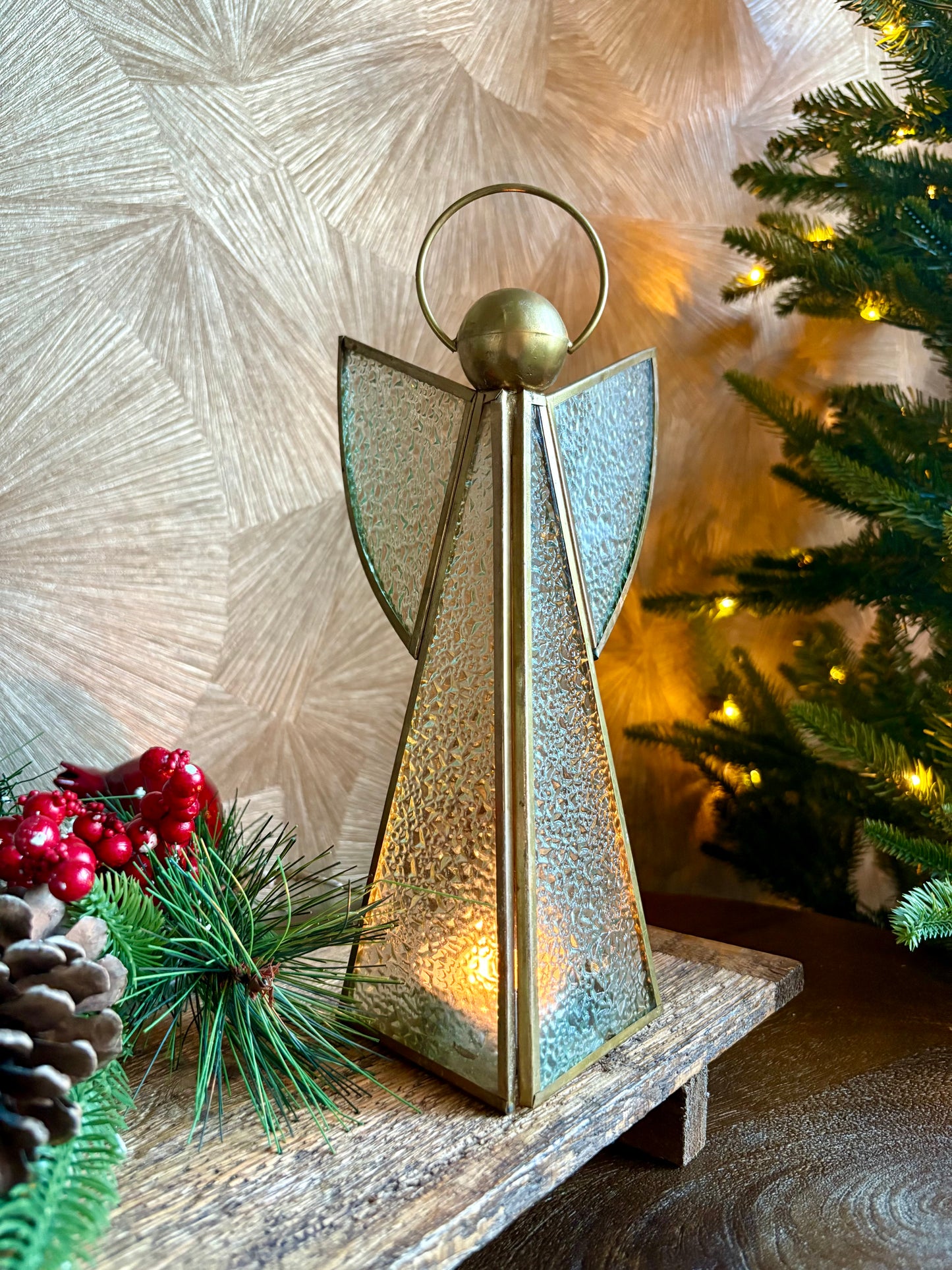 Vintage kerstengel waxinelichthouder