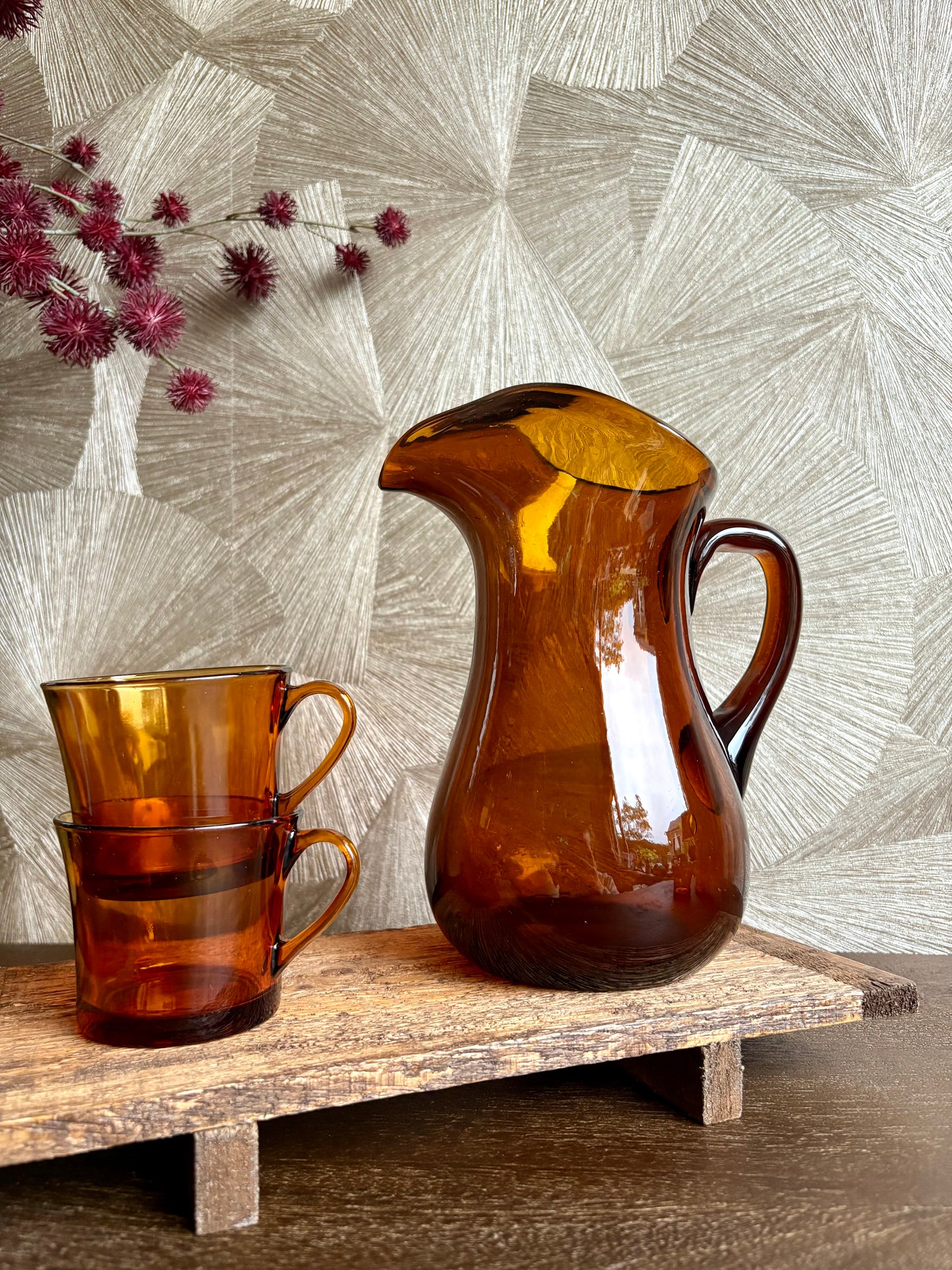 Vintage 70’s waterkan met kop & schotel | set van 5