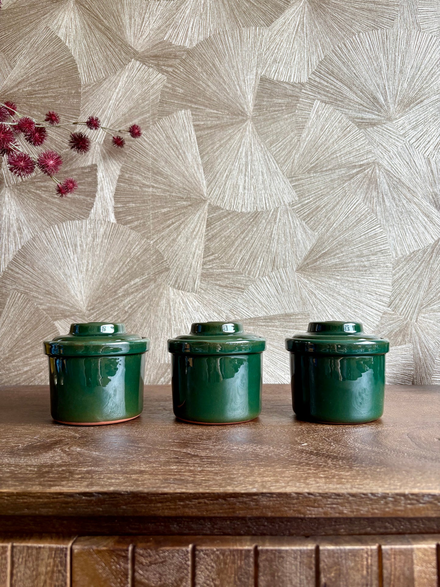 Vintage donkergroene retro voorraadpotten | set van 3