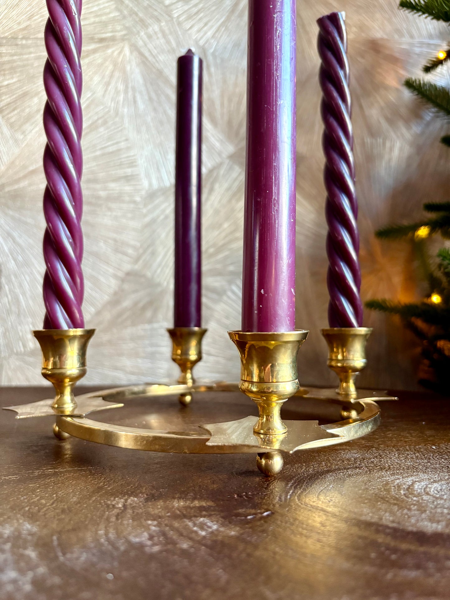 Vintage messing kerst adventskandelaar