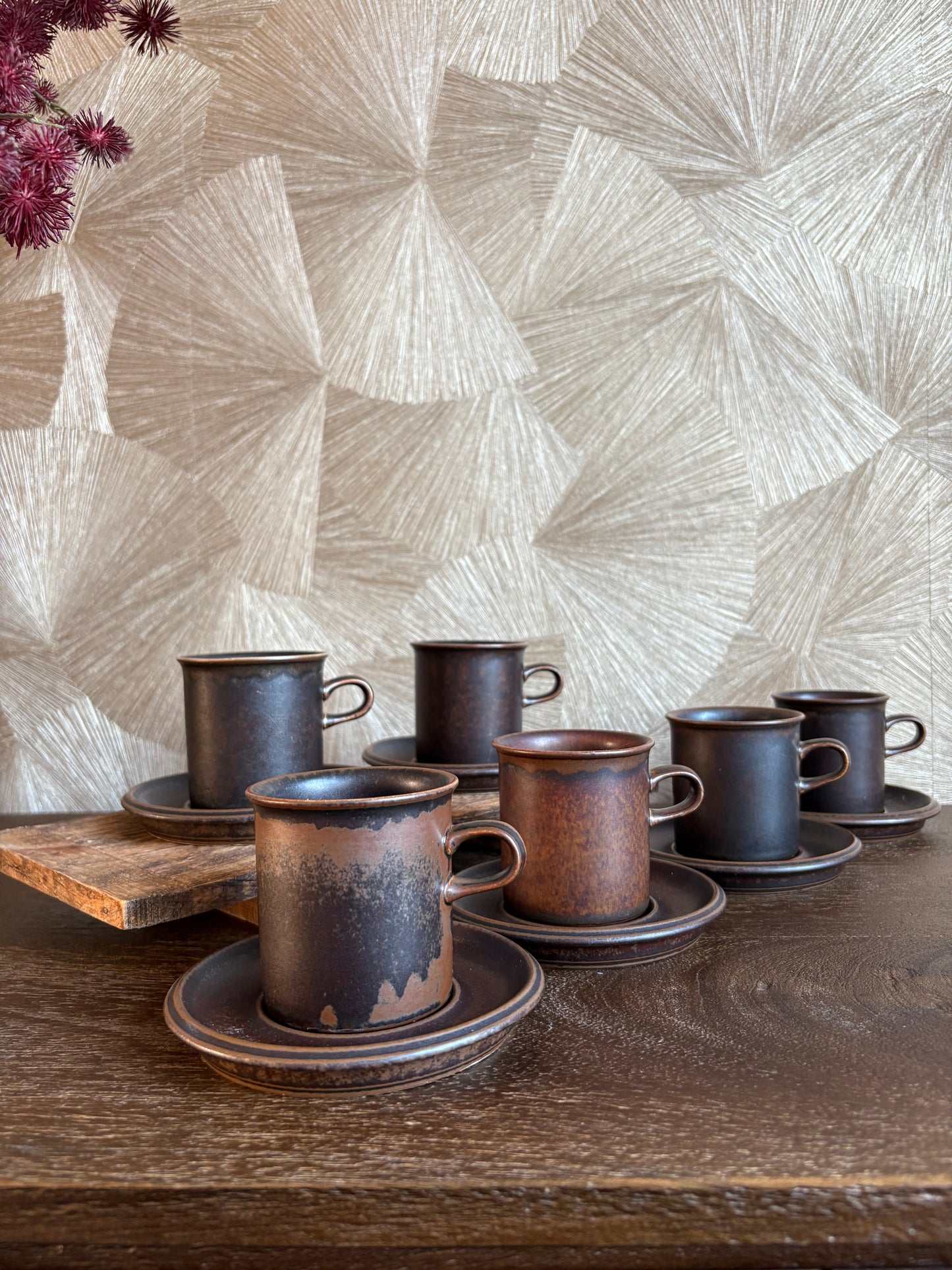 Vintage 70’s bruine kop en schotel | set van 6