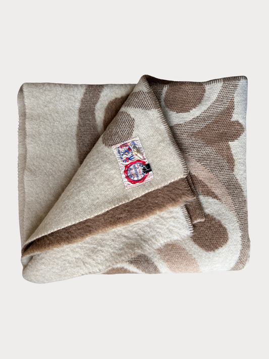 Vintage beige wollen deken met print | 132x220 cm