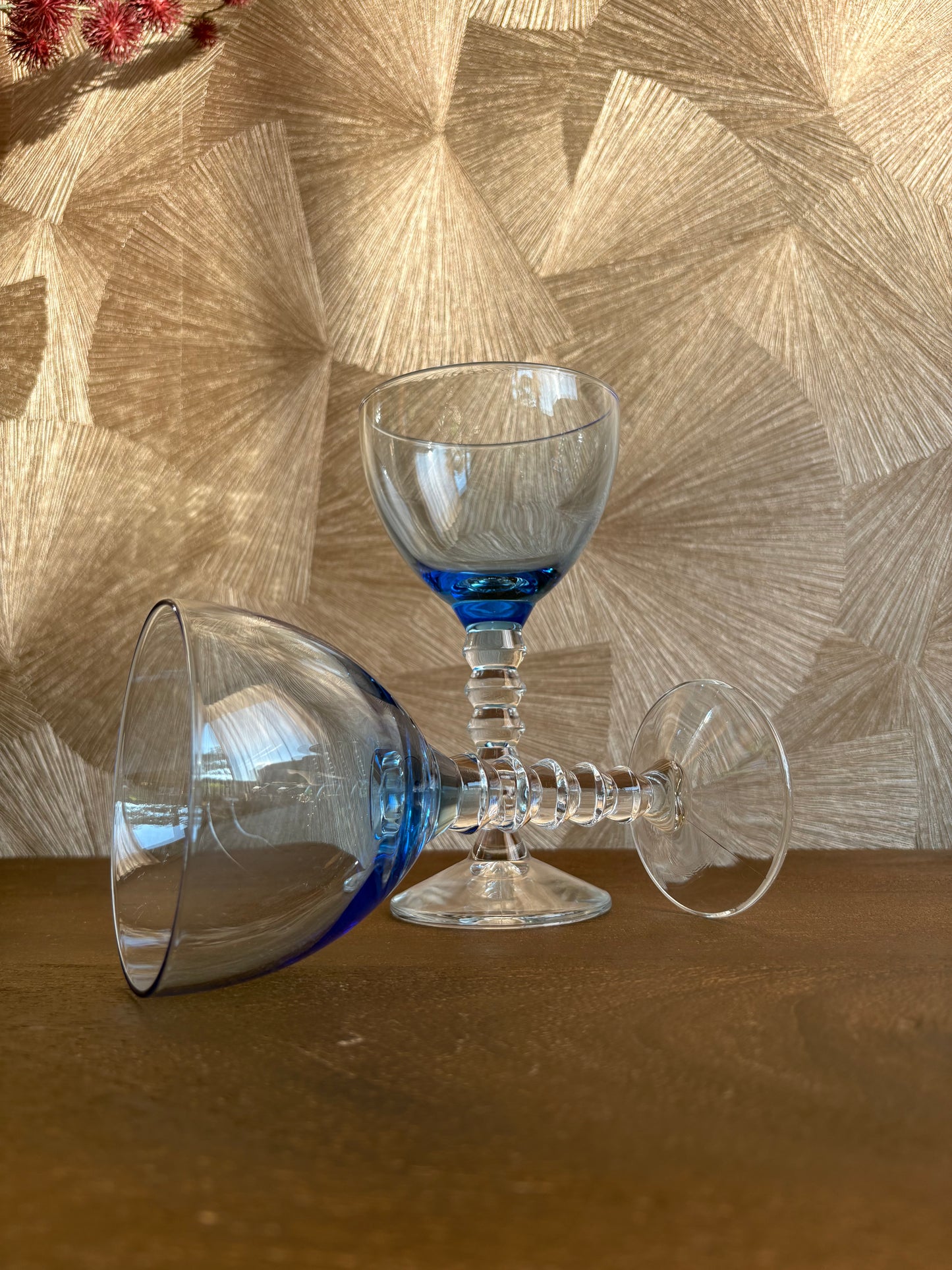 Vintage blauwe wijnglazen | set van 5