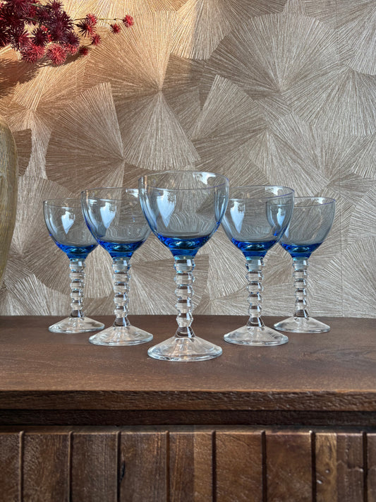 Vintage blauwe wijnglazen | set van 5