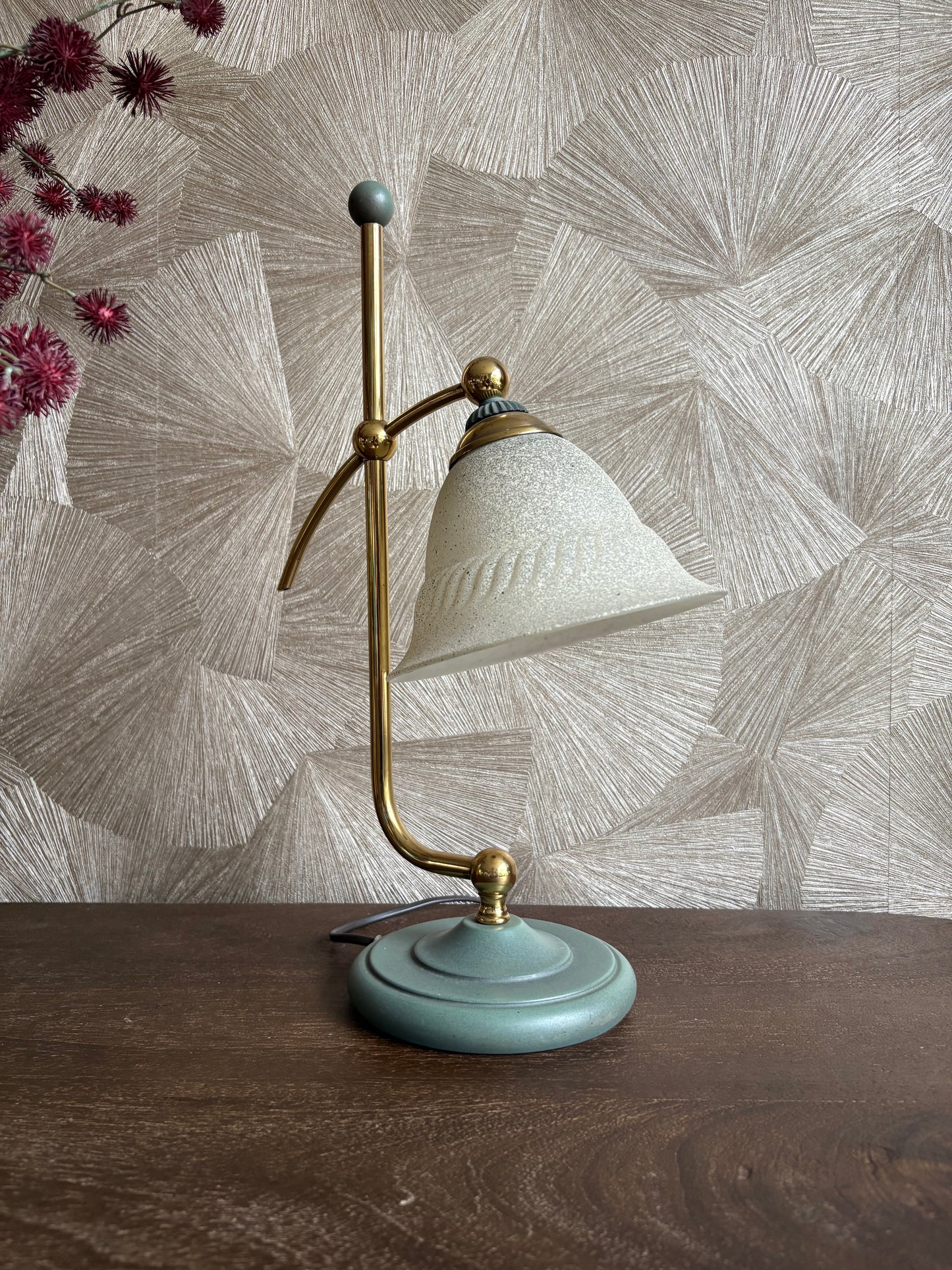 Vintage retro bureaulamp - zeegroen met glazen kap