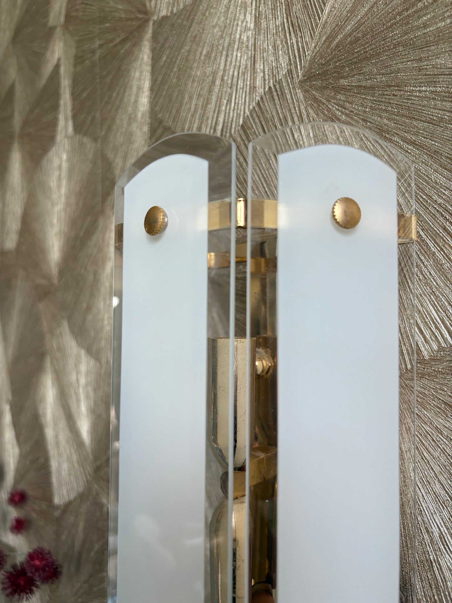 Vintage Mid-Century wandlamp - messing en glas