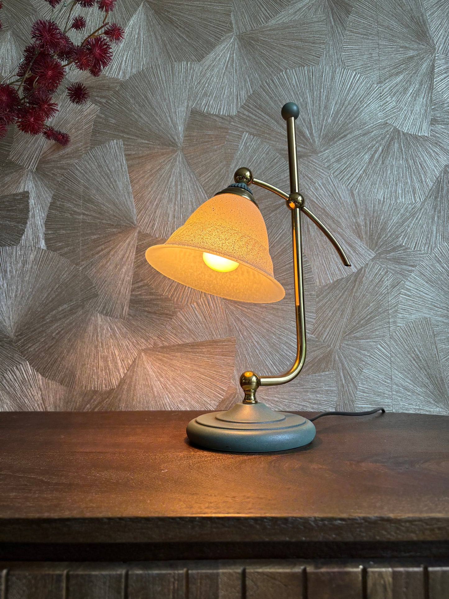Vintage retro bureaulamp - zeegroen met glazen kap