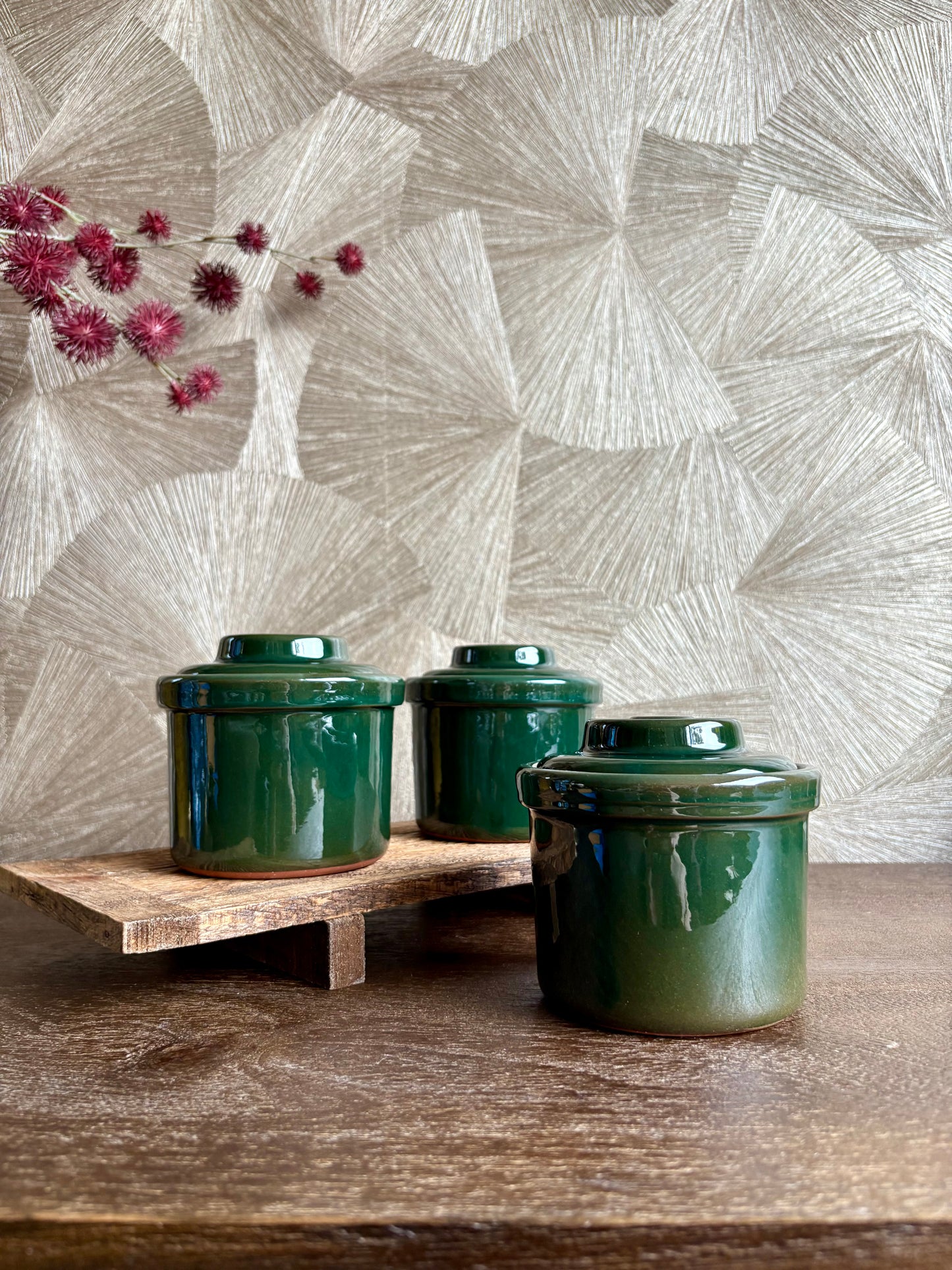 Vintage donkergroene retro voorraadpotten | set van 3