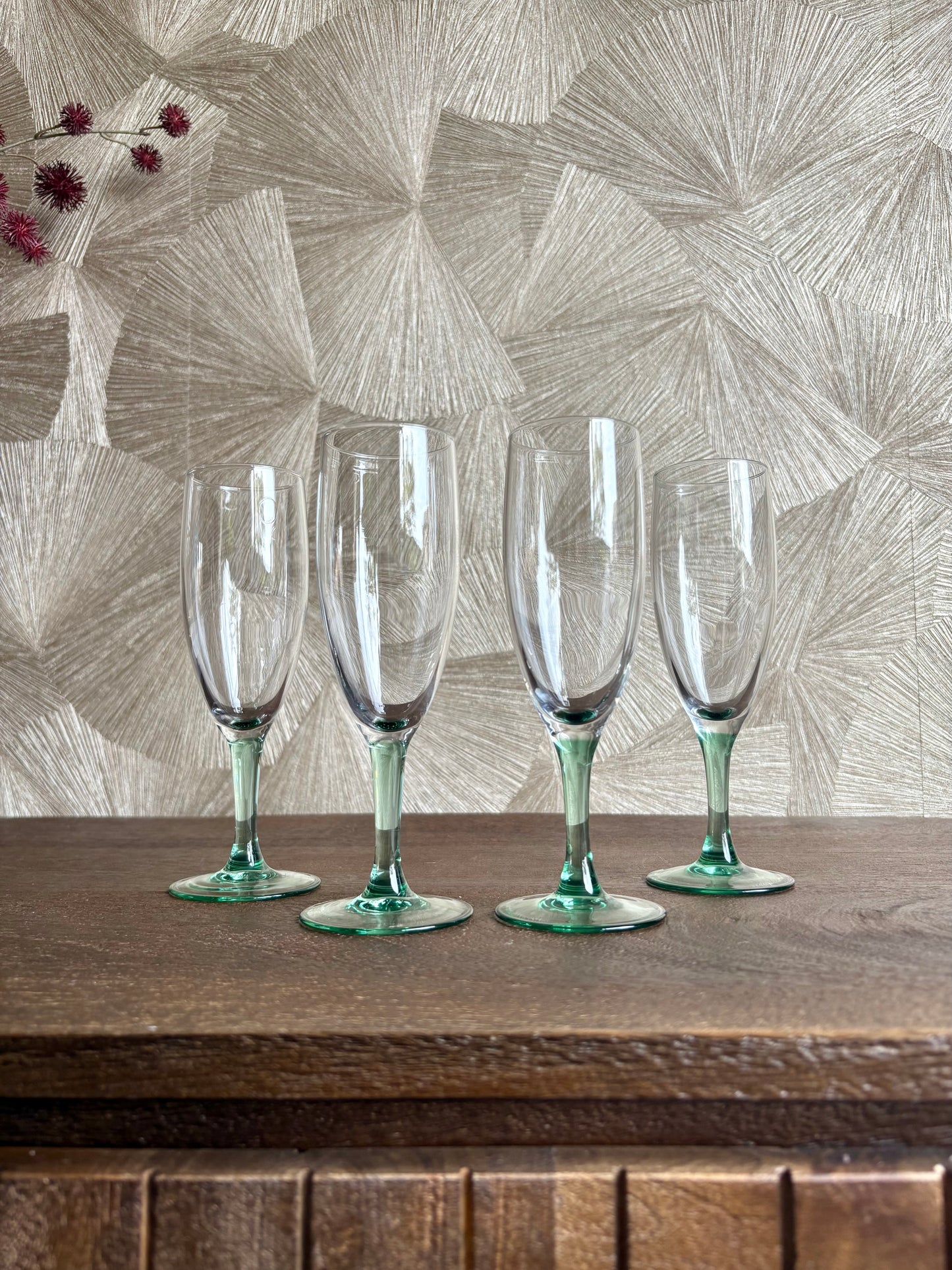 Vintage champagneglazen met groene voet | set van 4
