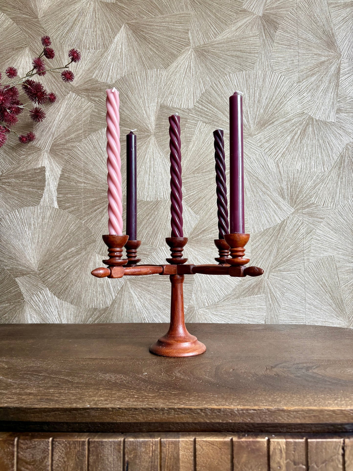 Vintage houten kandelaar - scandinavisch design