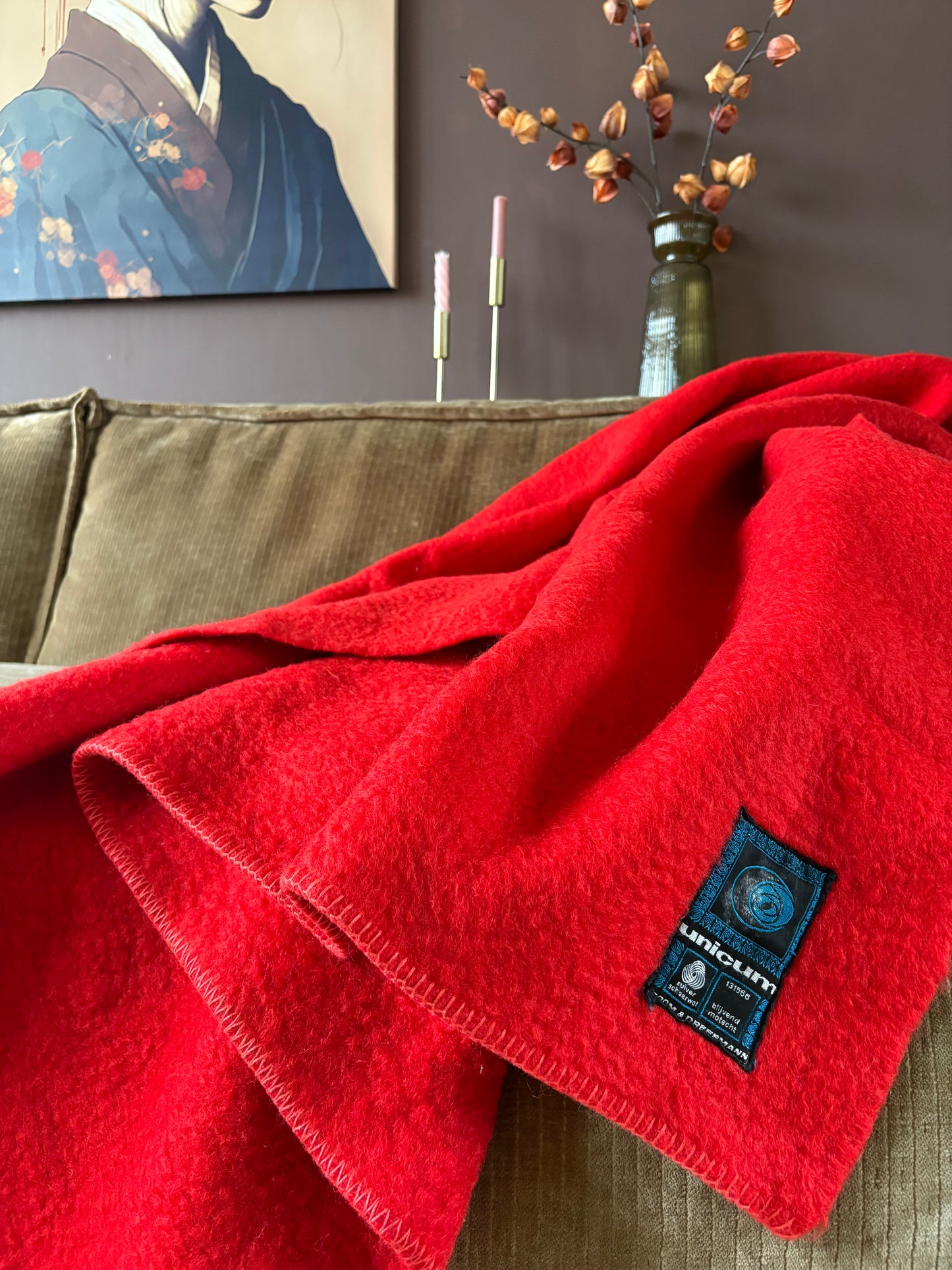 Vintage rode wollen deken | 142x220 cm