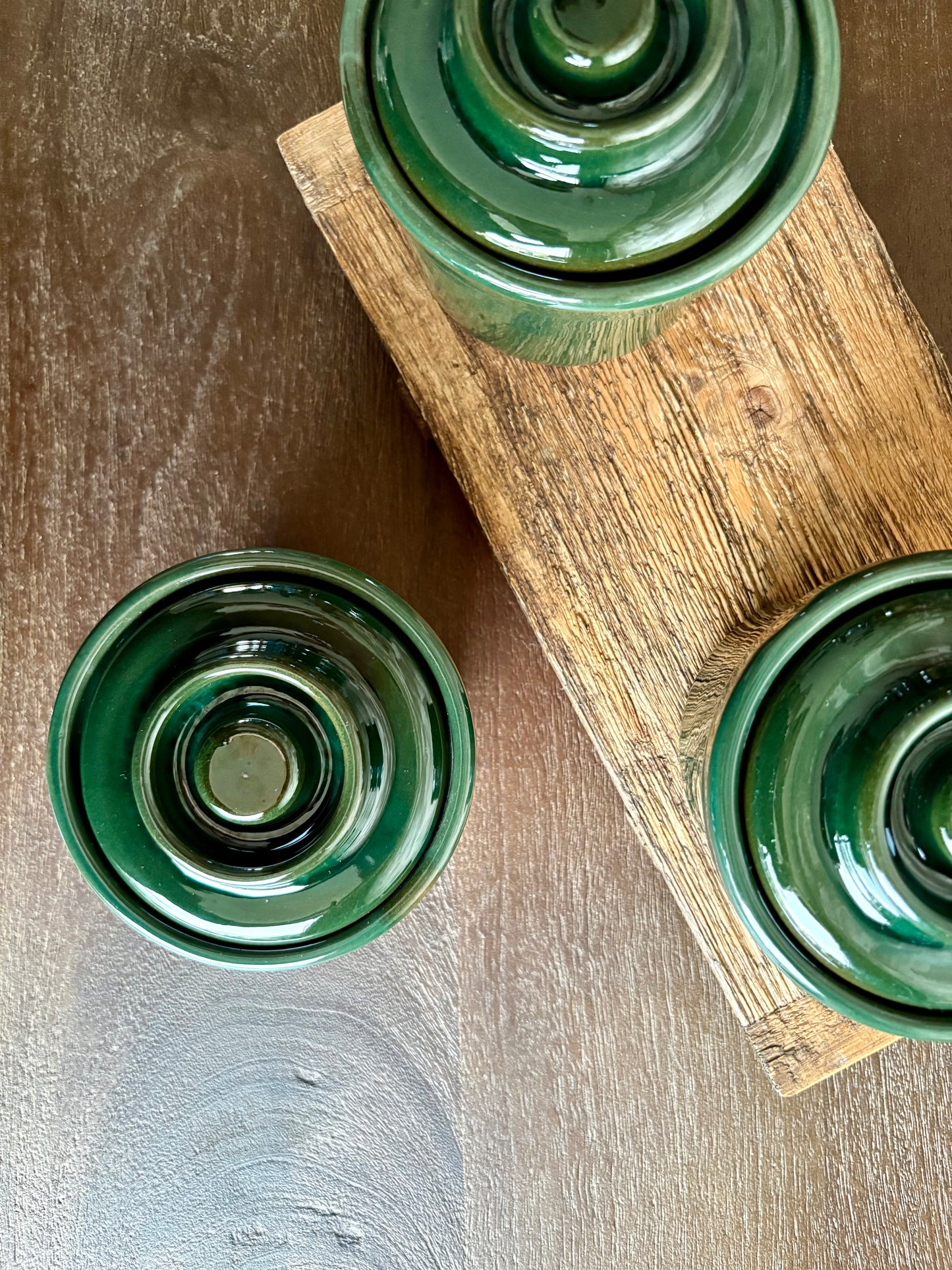 Vintage donkergroene retro voorraadpotten | set van 3