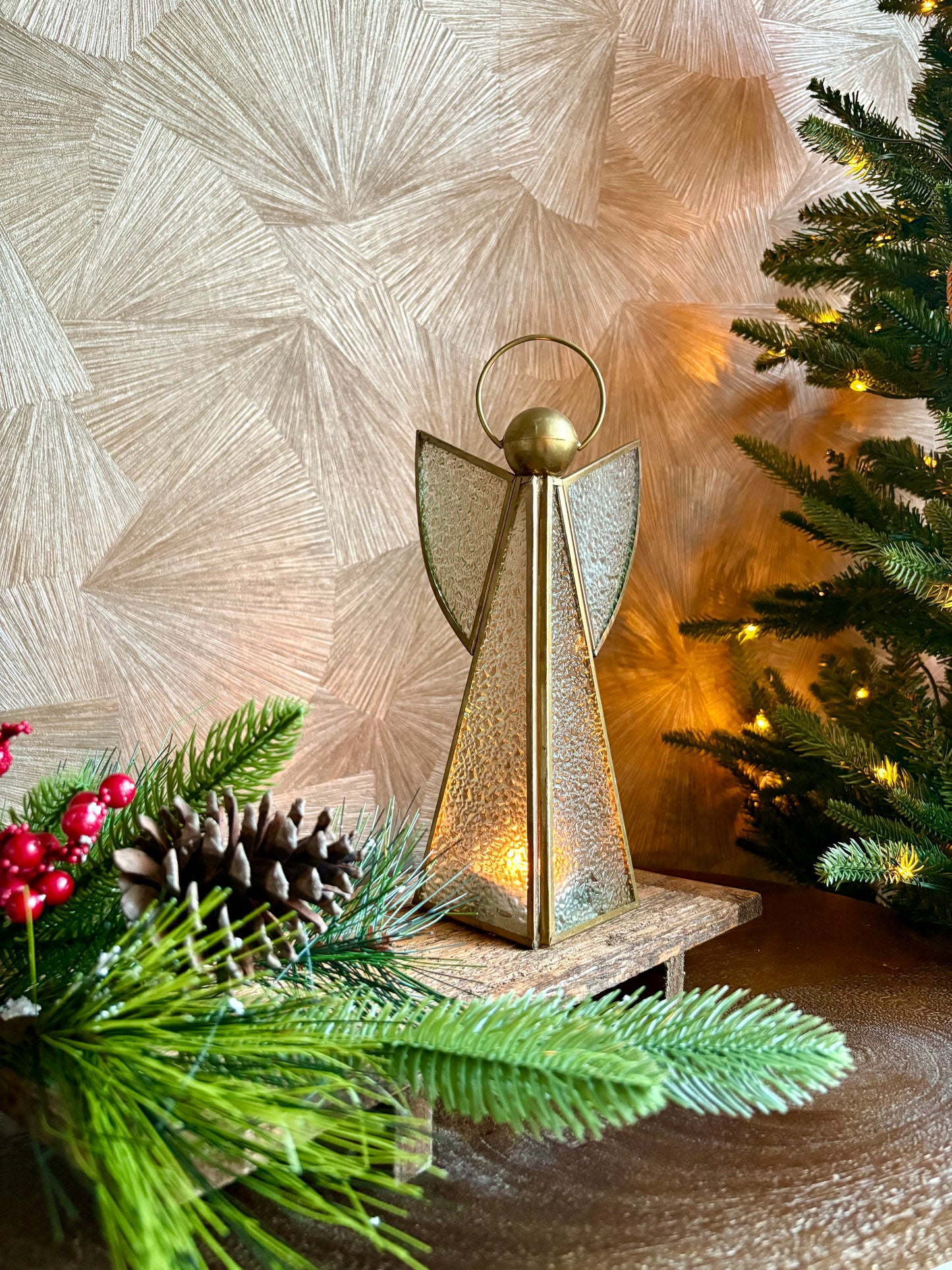 Vintage kerstengel waxinelichthouder
