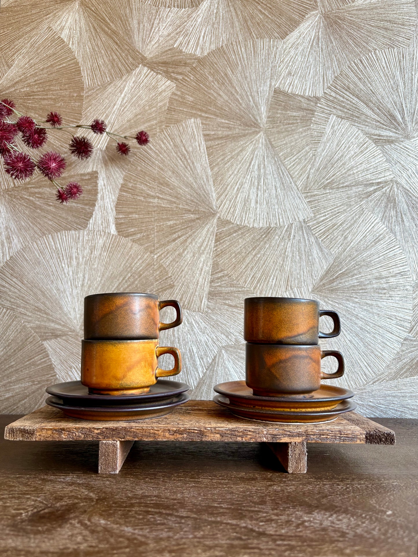 Vintage 70’s keramieken kop en schotel | set van 4