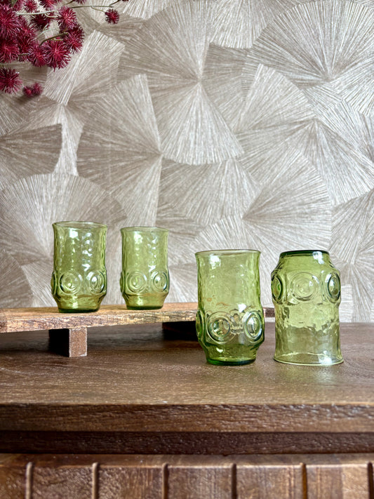 Vintage groene retro bubbel glazen | set van 4