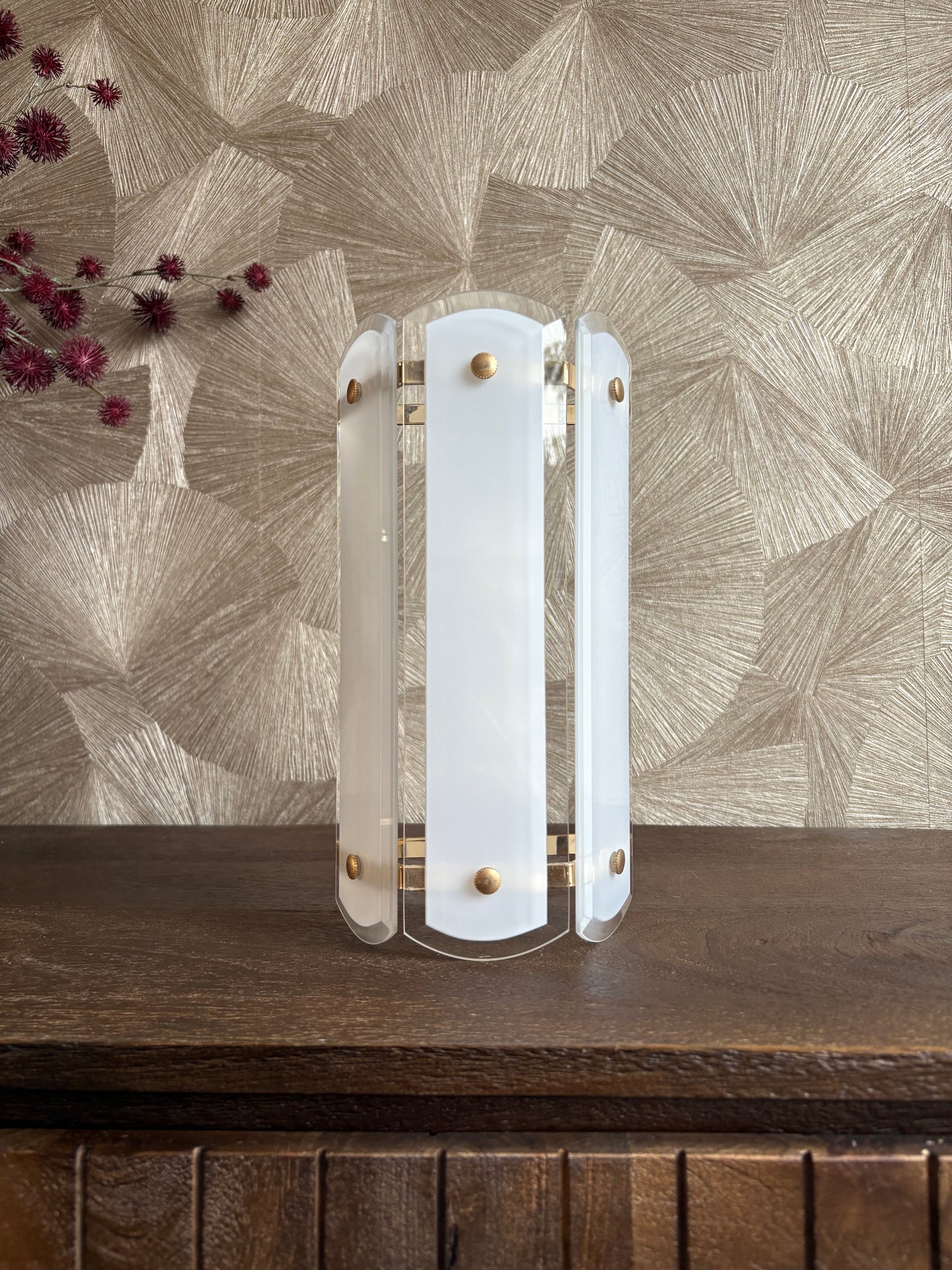 Vintage Mid-Century wandlamp - messing en glas