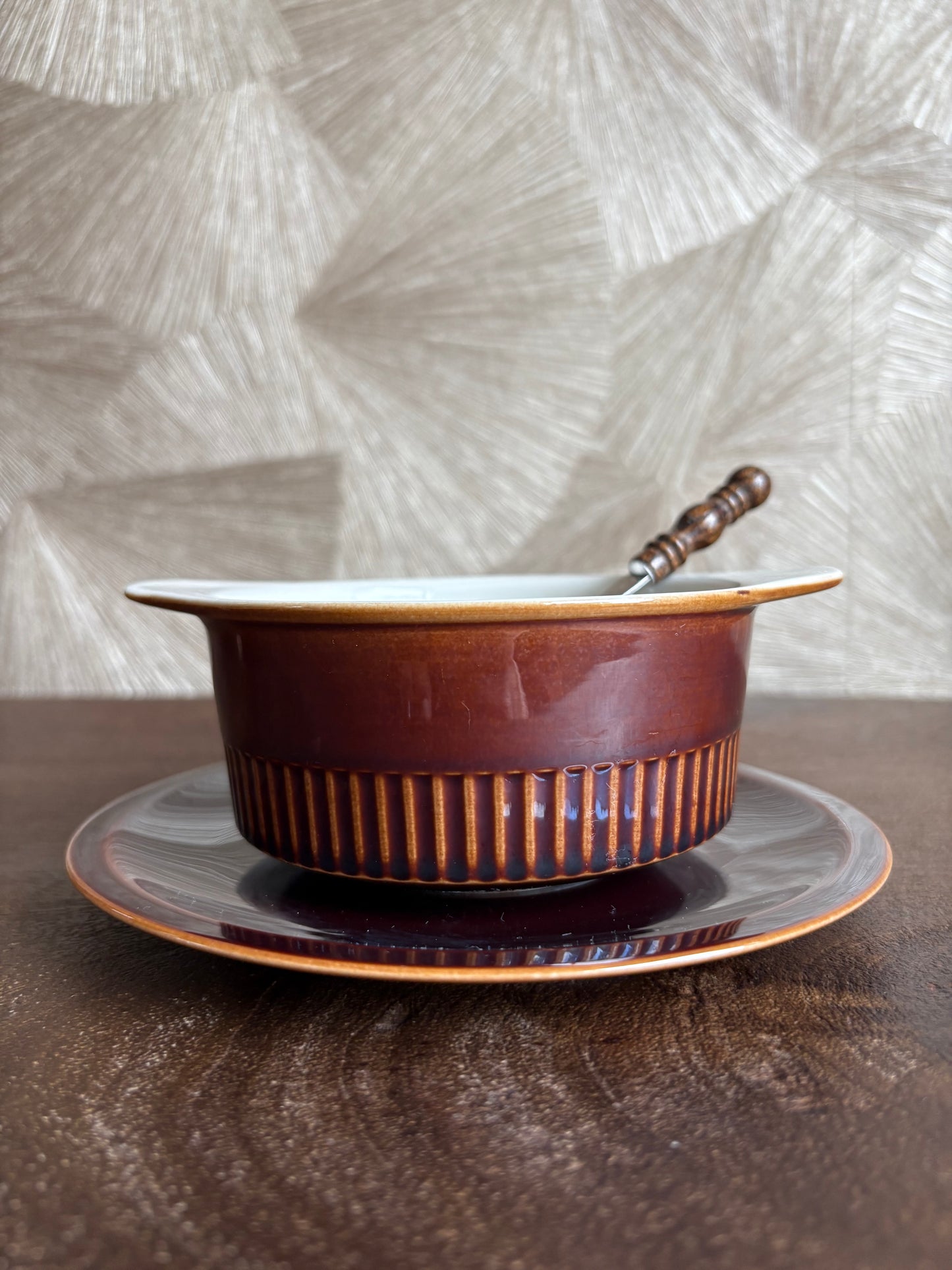 Vintage bruine kom en schotel | set van 5