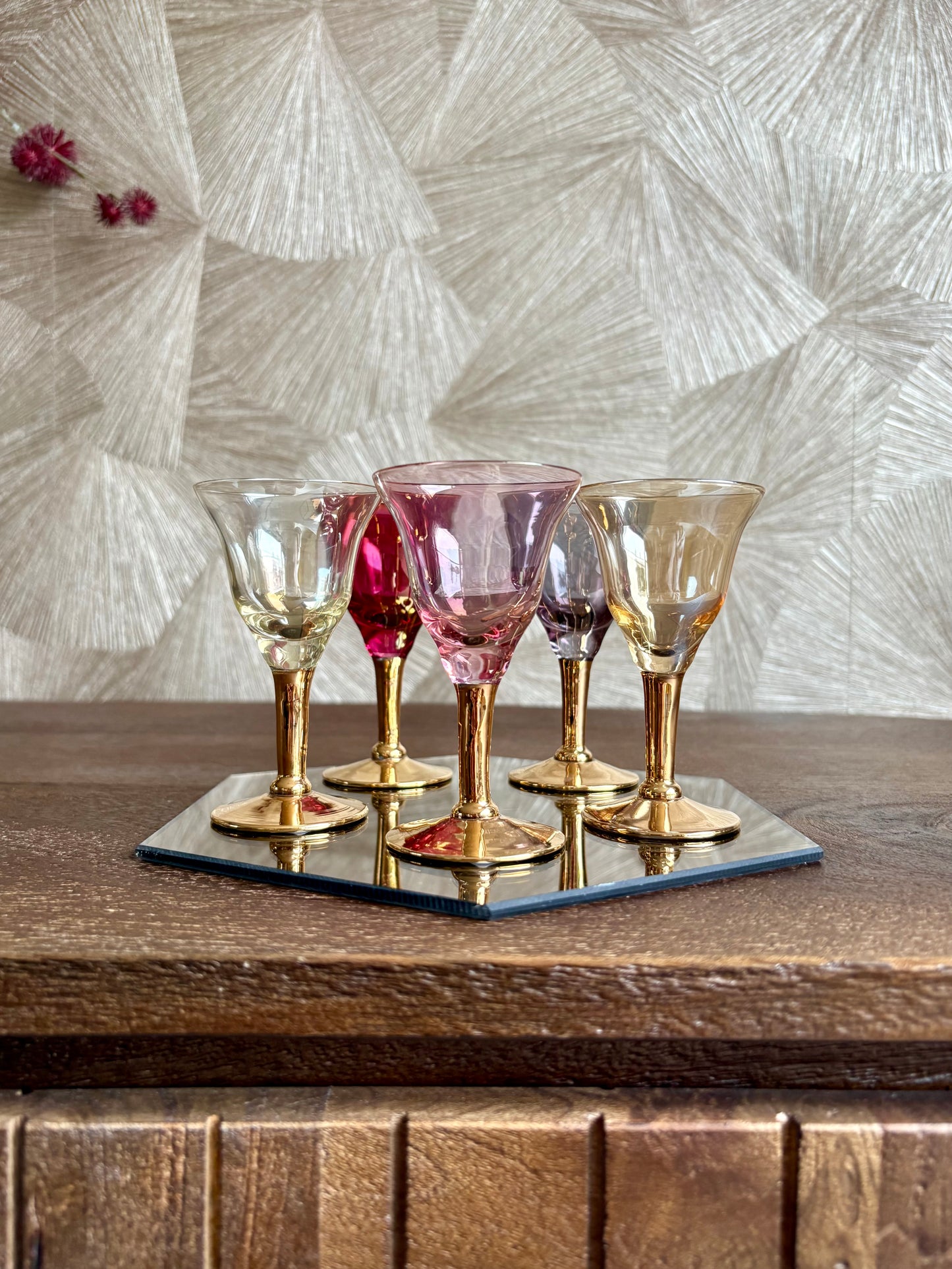 Vintage Harlequin likeur- aperitiefglazen | set van 5