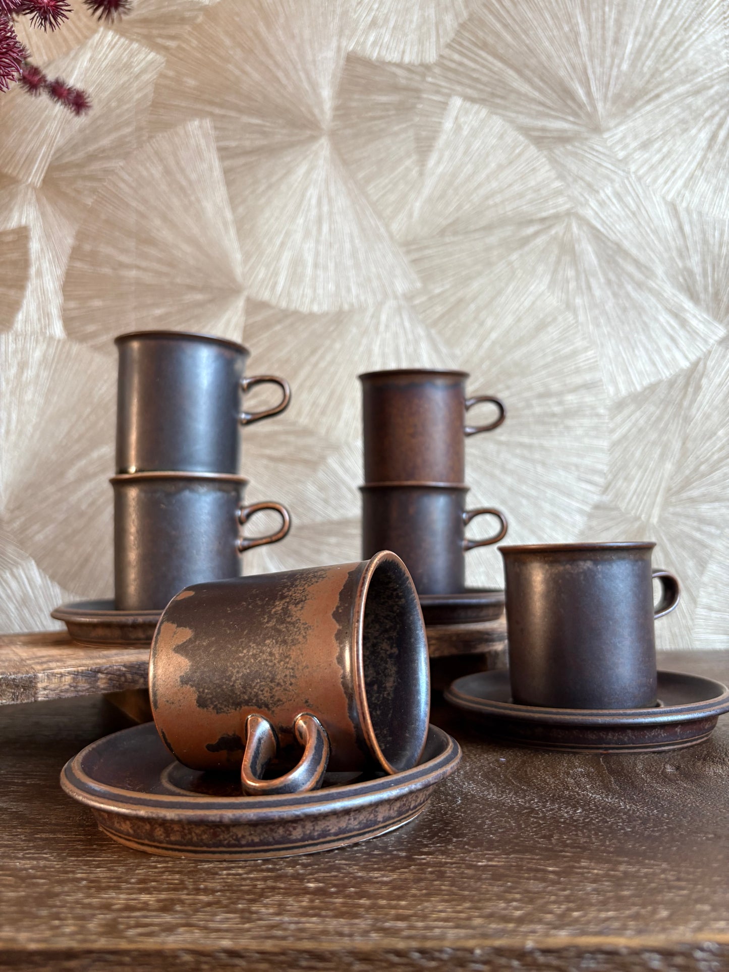 Vintage 70’s bruine kop en schotel | set van 6