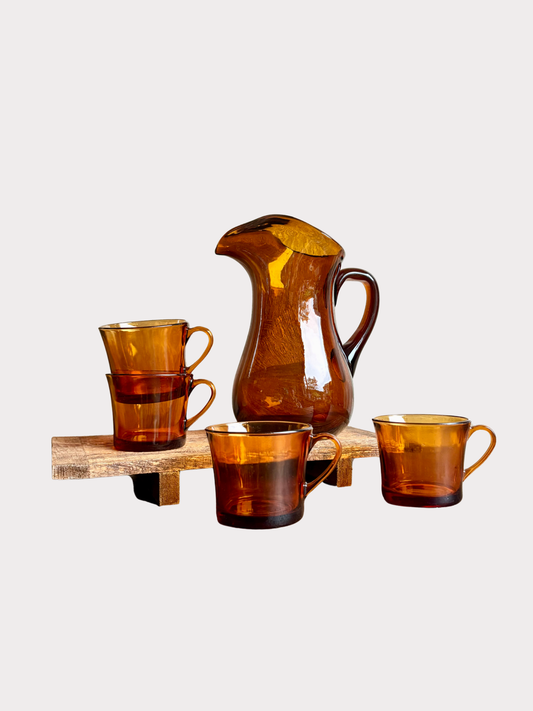 Vintage 70’s waterkan met kop & schotel | set van 5