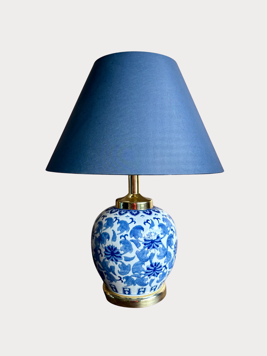 Vintage blauw porseleinen tafellamp met kap