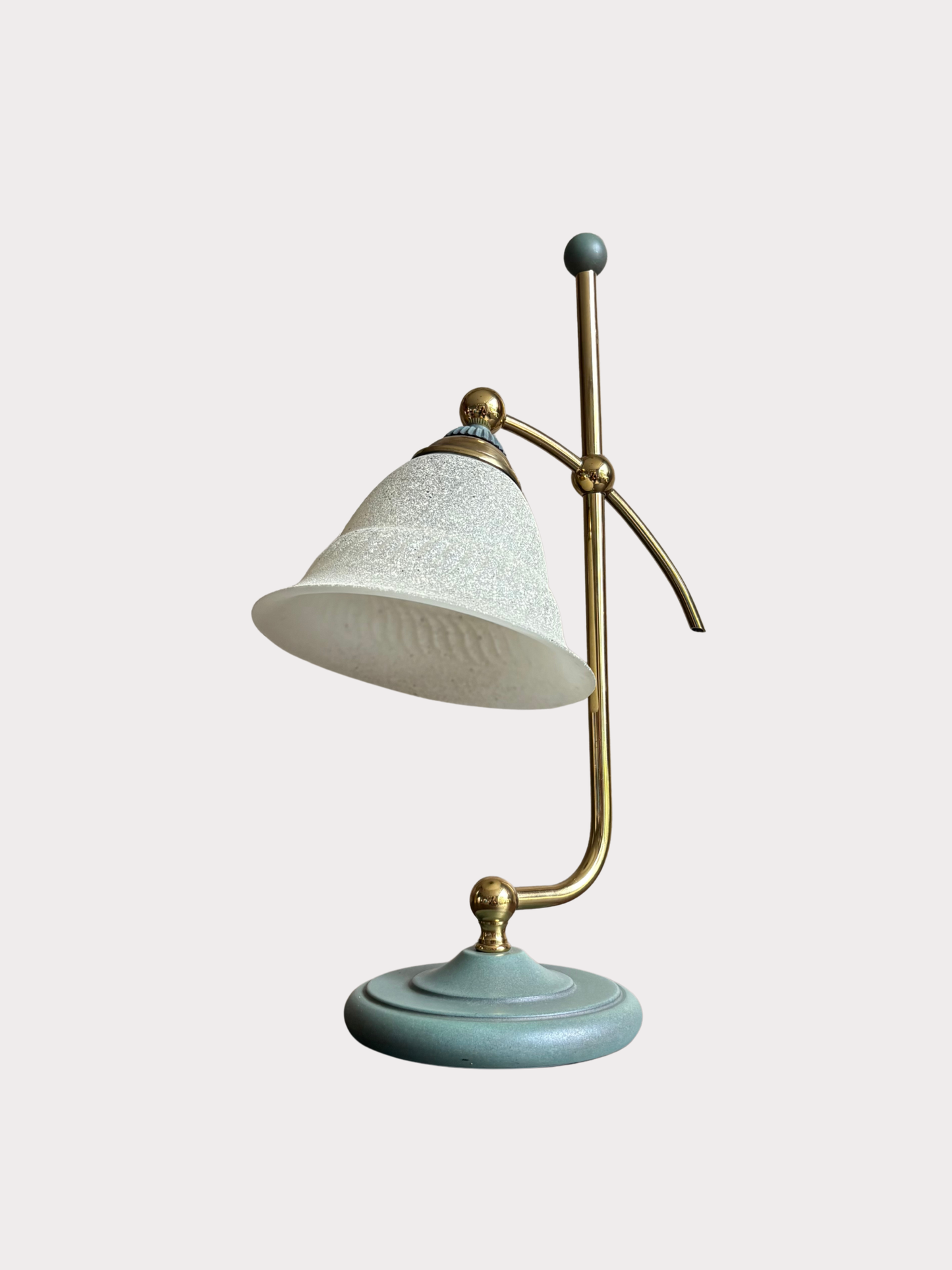 Vintage retro bureaulamp - zeegroen met glazen kap