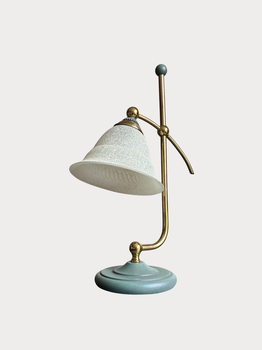 Vintage retro bureaulamp - zeegroen met glazen kap