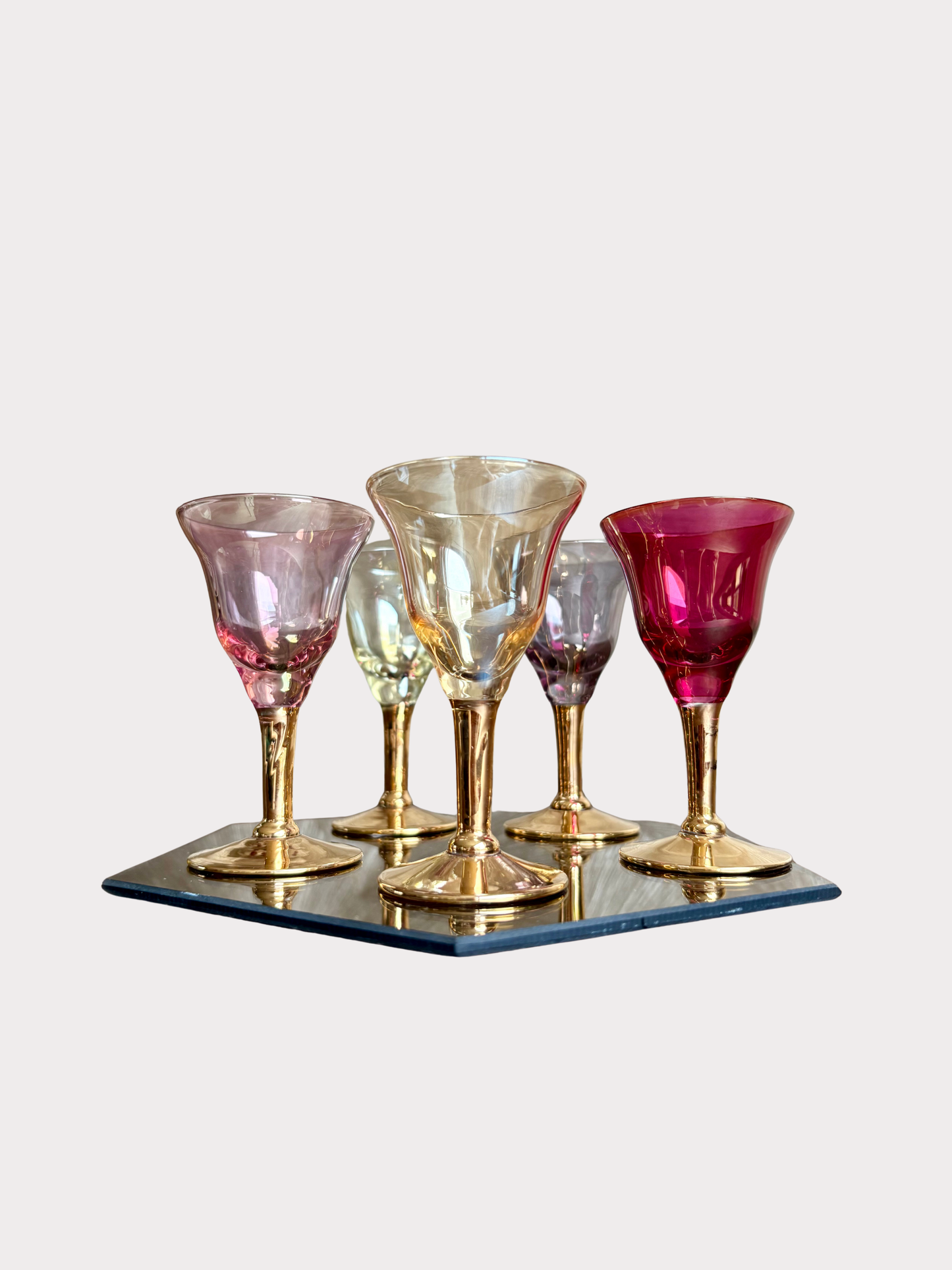 Vintage Harlequin likeur- aperitiefglazen | set van 5