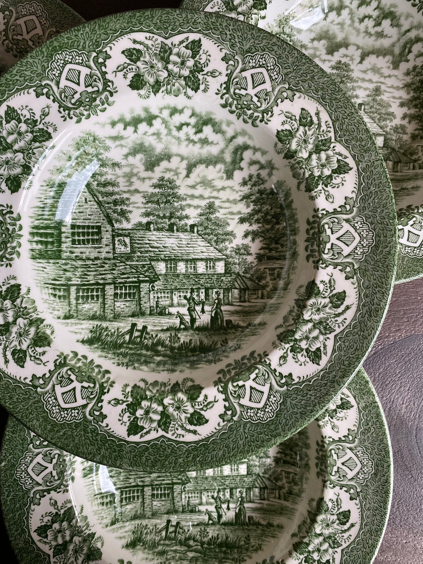 Vintage Engelse groene diepe borden | set van 4