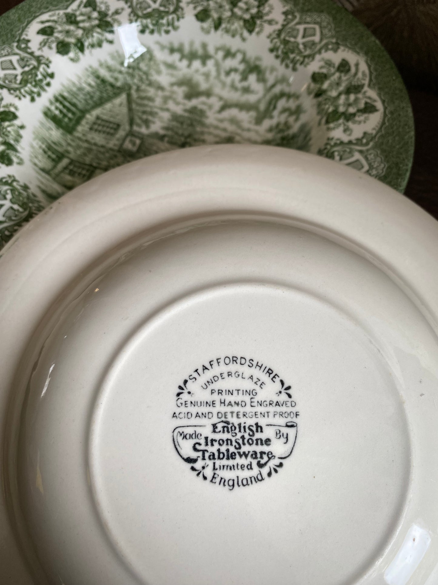 Vintage Engelse groene diepe borden | set van 4